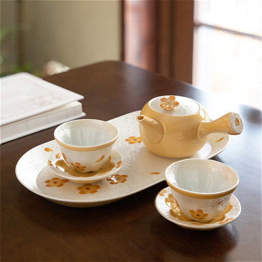 Cherry Blossom Handmade Teapot and Cup Set - Orange - ZenwareCrafts
