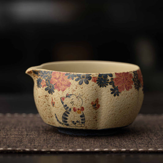 Hand-painted blue and white flint red matcha bowl set with natural, earthy design.