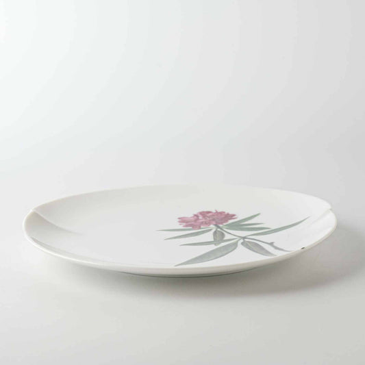 A white, 8-inch porcelain plate with a delicate Yezo hydrangea design.