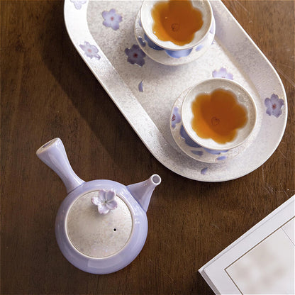 Cherry Blossom Handmade Teapot and Cup Set -  Purple - ZenwareCrafts