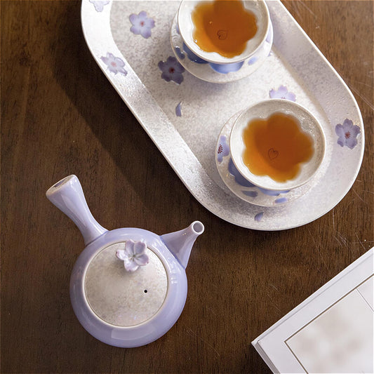 Cherry Blossom Handmade Teapot and Cup Set -  Purple - ZenwareCrafts
