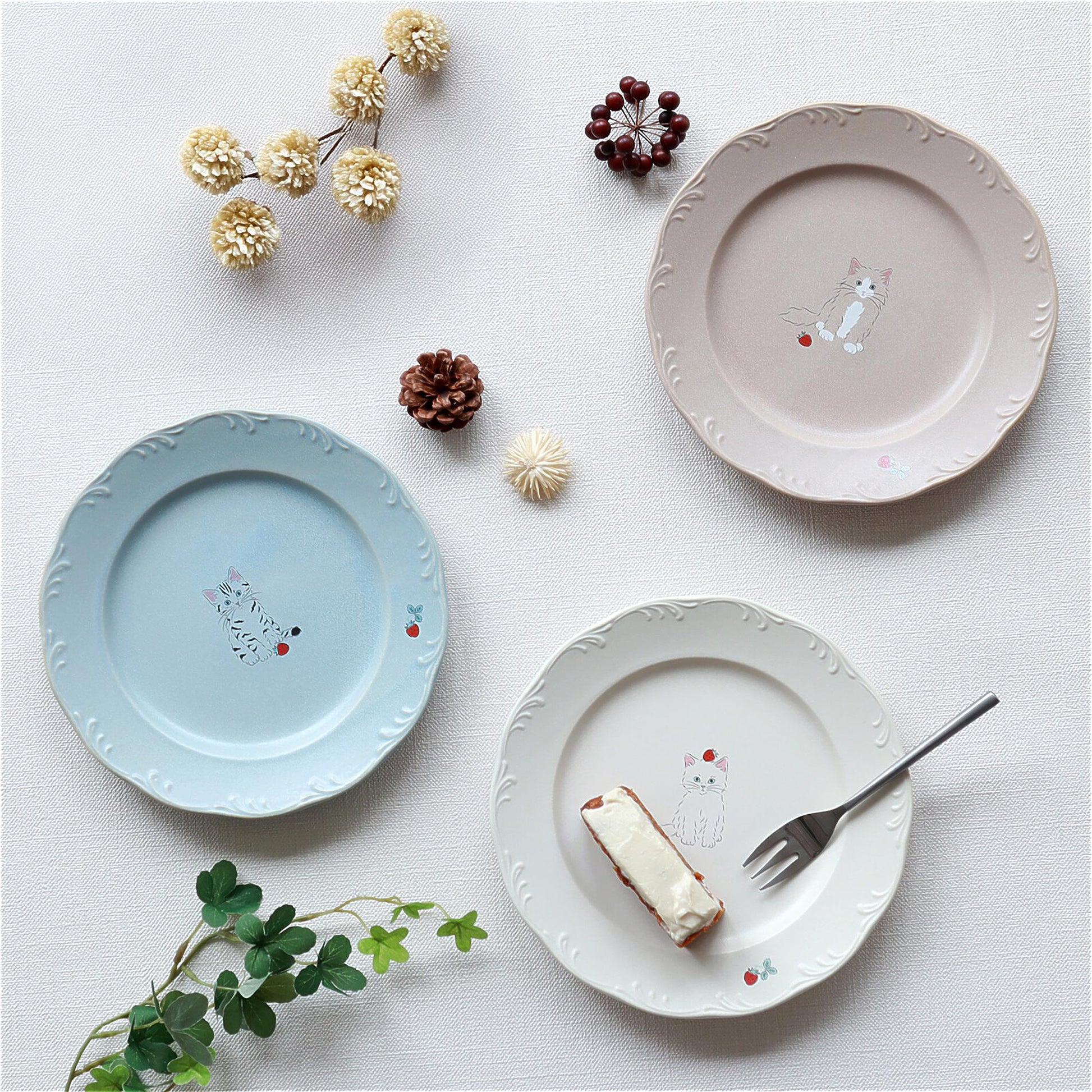 Trio Cat Eco-Friendly Recycled Clay Porcelain Plate - Large 7.9 in - ZenwareCrafts