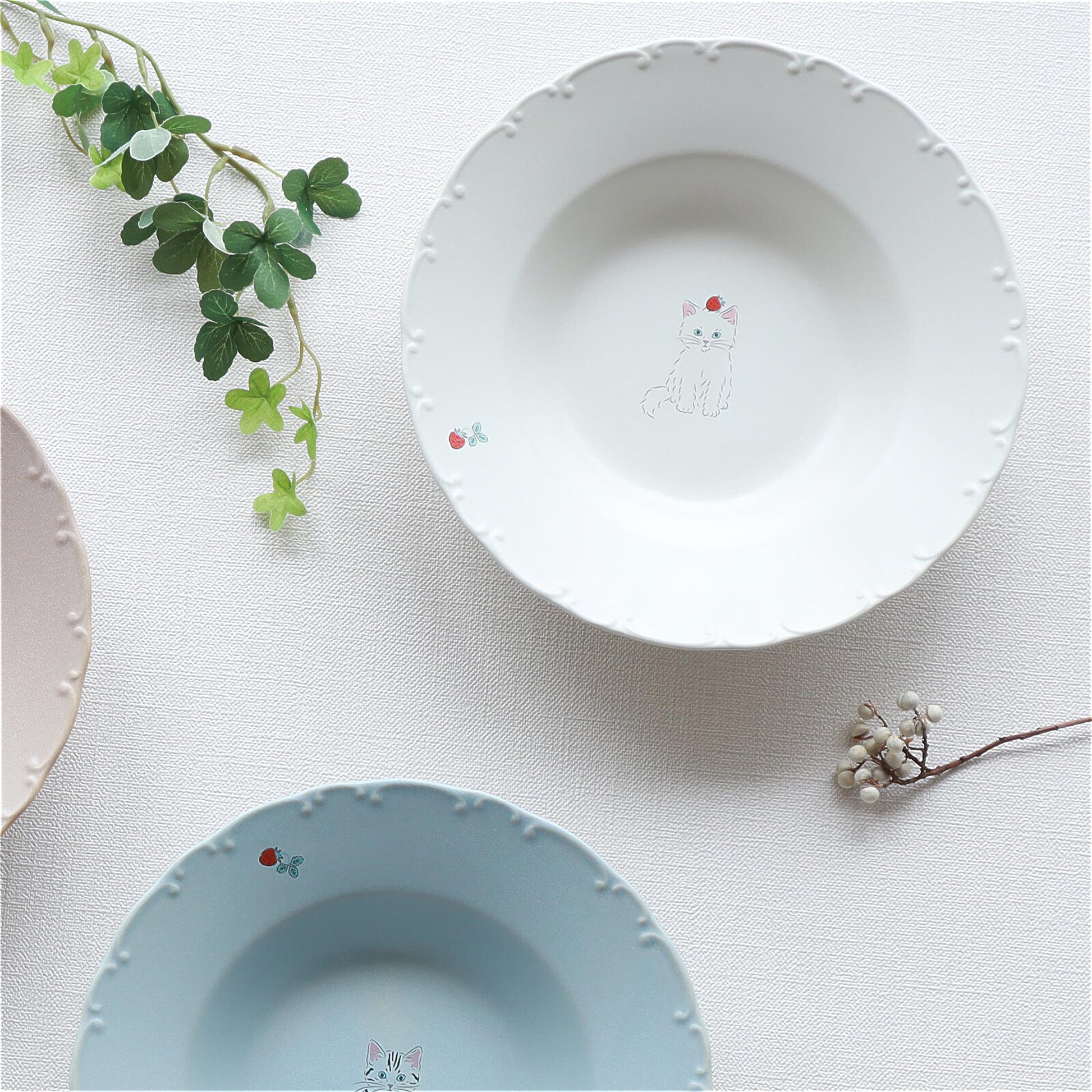 Trio Cat Eco-Friendly Recycled Clay Porcelain Pasta Plate - ZenwareCrafts