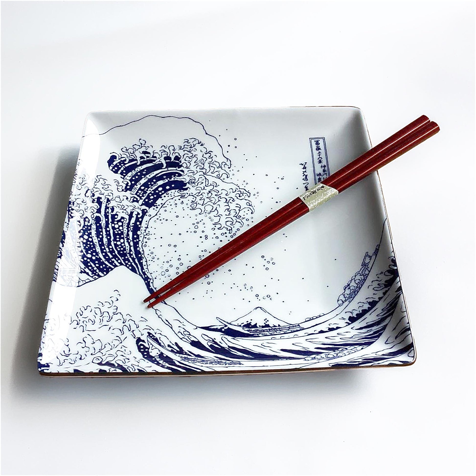 The Great Wave Mino Ware Porcelain Plate - Square 7.8 in - ZenwareCrafts