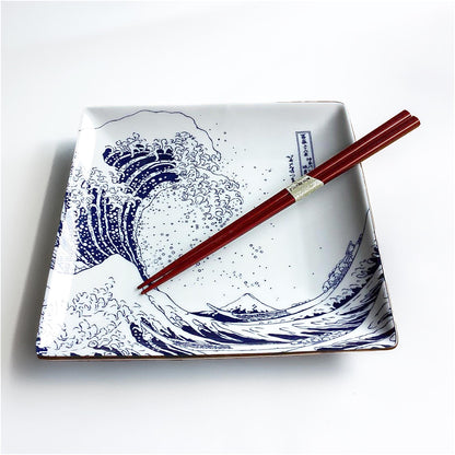 The Great Wave Mino Ware Porcelain Plate - Square 7.8 in - ZenwareCrafts