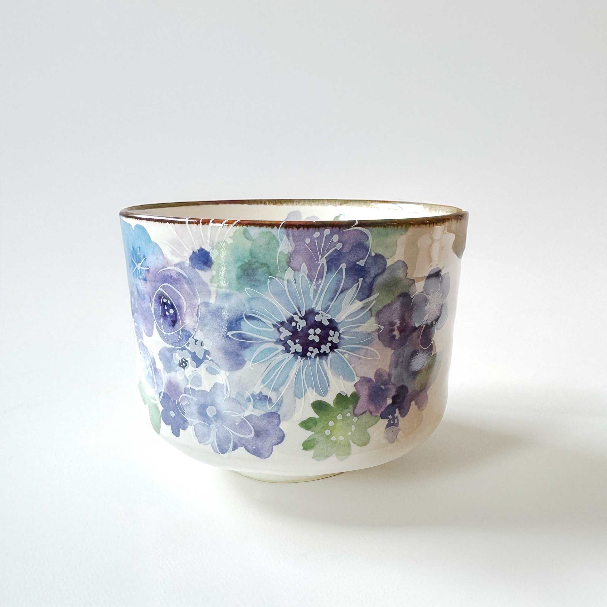 Handmade Matcha Bowl Set with Whisk & Scoop - Blue Flower - ZenwareCrafts