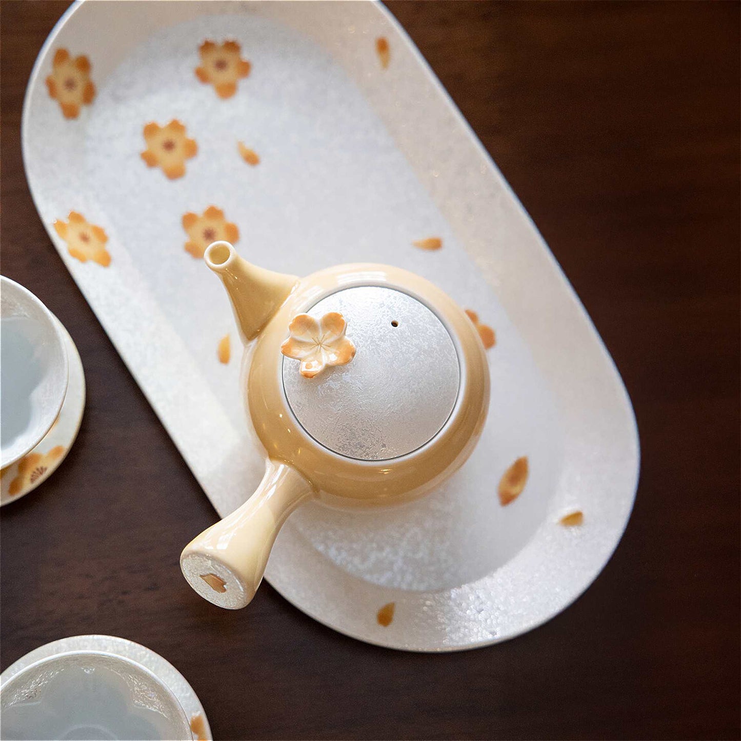 Cherry Blossom Handmade Teapot and Cup Set -  Orange - ZenwareCrafts