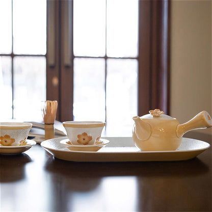 Cherry Blossom Handmade Teapot and Cup Set -  Orange - ZenwareCrafts
