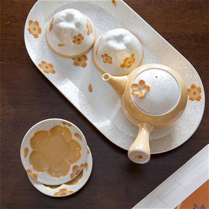 Cherry Blossom Handmade Teapot and Cup Set -  Orange - ZenwareCrafts