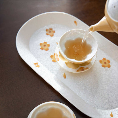 Cherry Blossom Handmade Teapot and Cup Set -  Orange - ZenwareCrafts