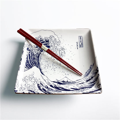 The Great Wave Mino Ware Porcelain Plate - Square 7.8 in - ZenwareCrafts
