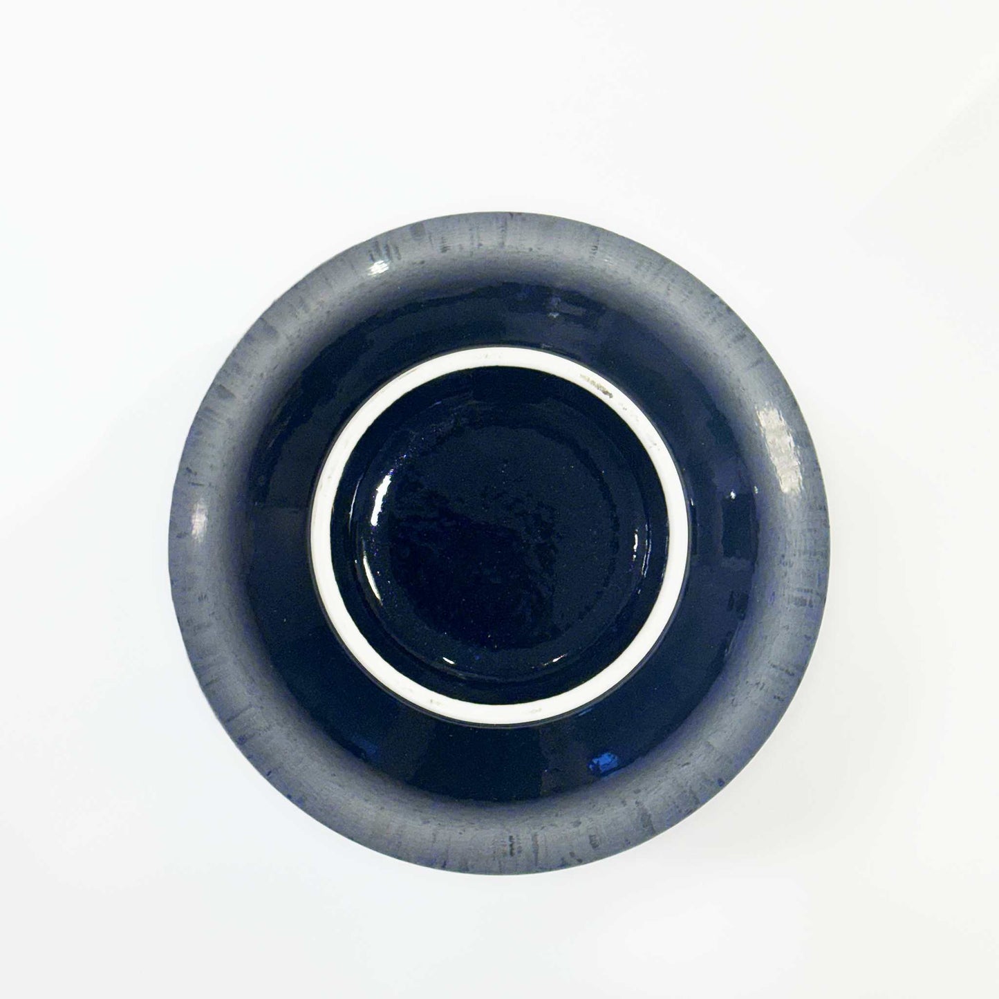 Beautiful, deep indigo glaze on a white background, Mino ware ramen bowl.