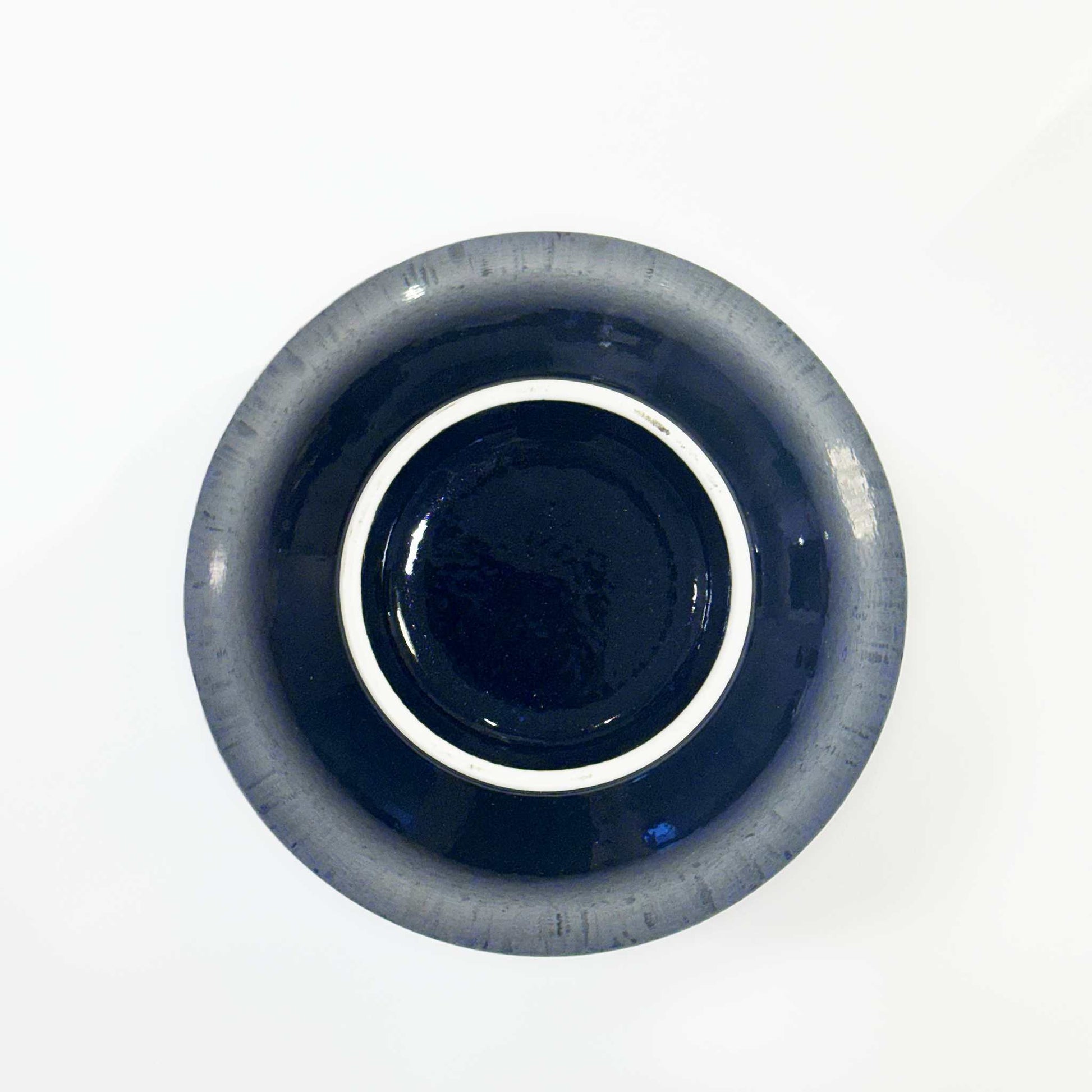 Beautiful, deep indigo glaze on a white background, Mino ware ramen bowl.
