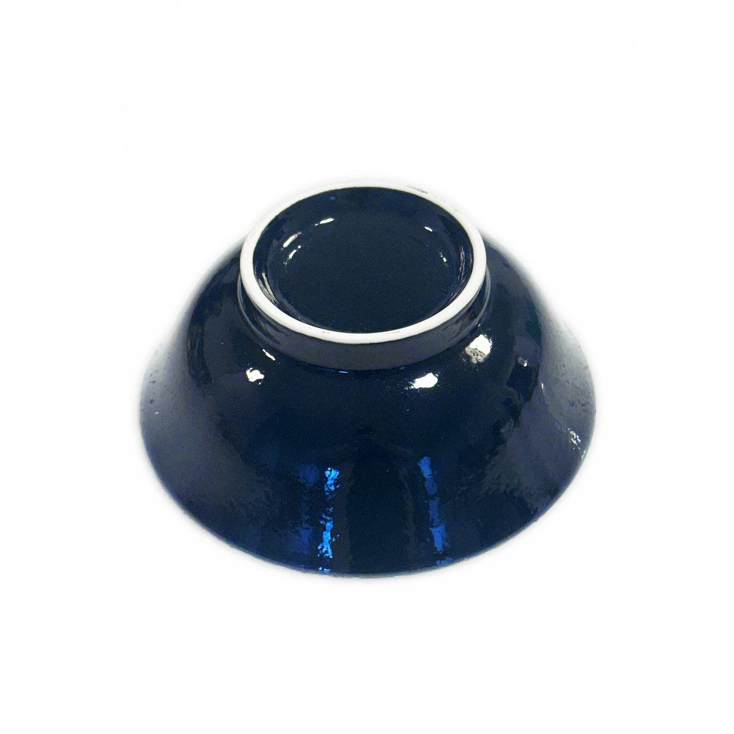 A dark blue, high-quality Mino ware Porcelain Ramen Bowl with a glossy finish, set against a plain white background.