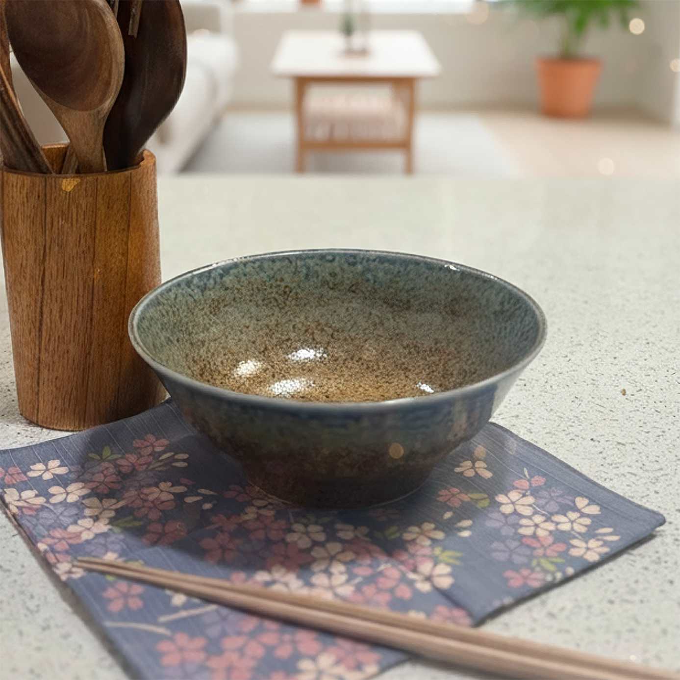 Traditional Japanese design with a modern twist, Mino ware ramen bowl.