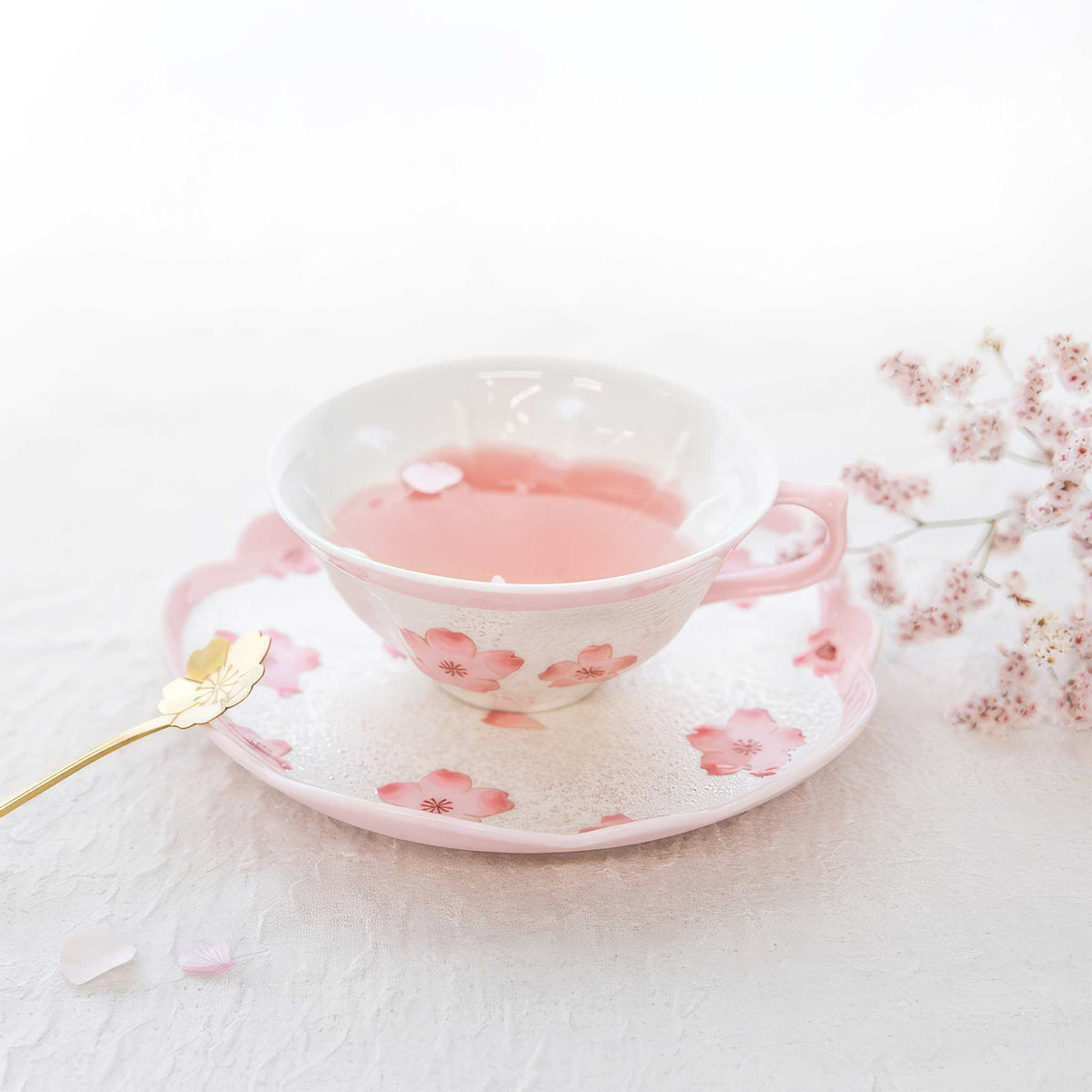 Cherry Blossom Handmade Western Tea Cup with Saucer - Pink - ZenwareCrafts