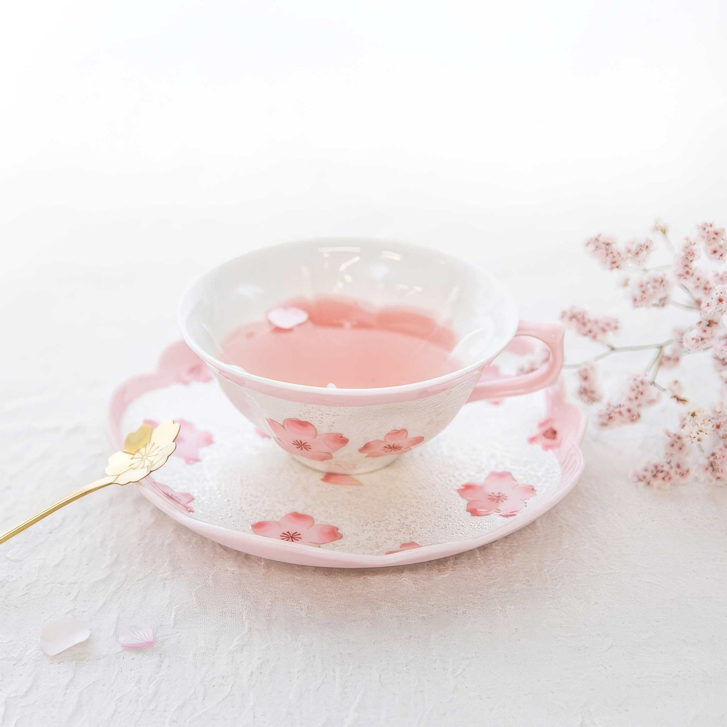 Cherry Blossom Handmade Western Tea Cup with Saucer - Pink - ZenwareCrafts