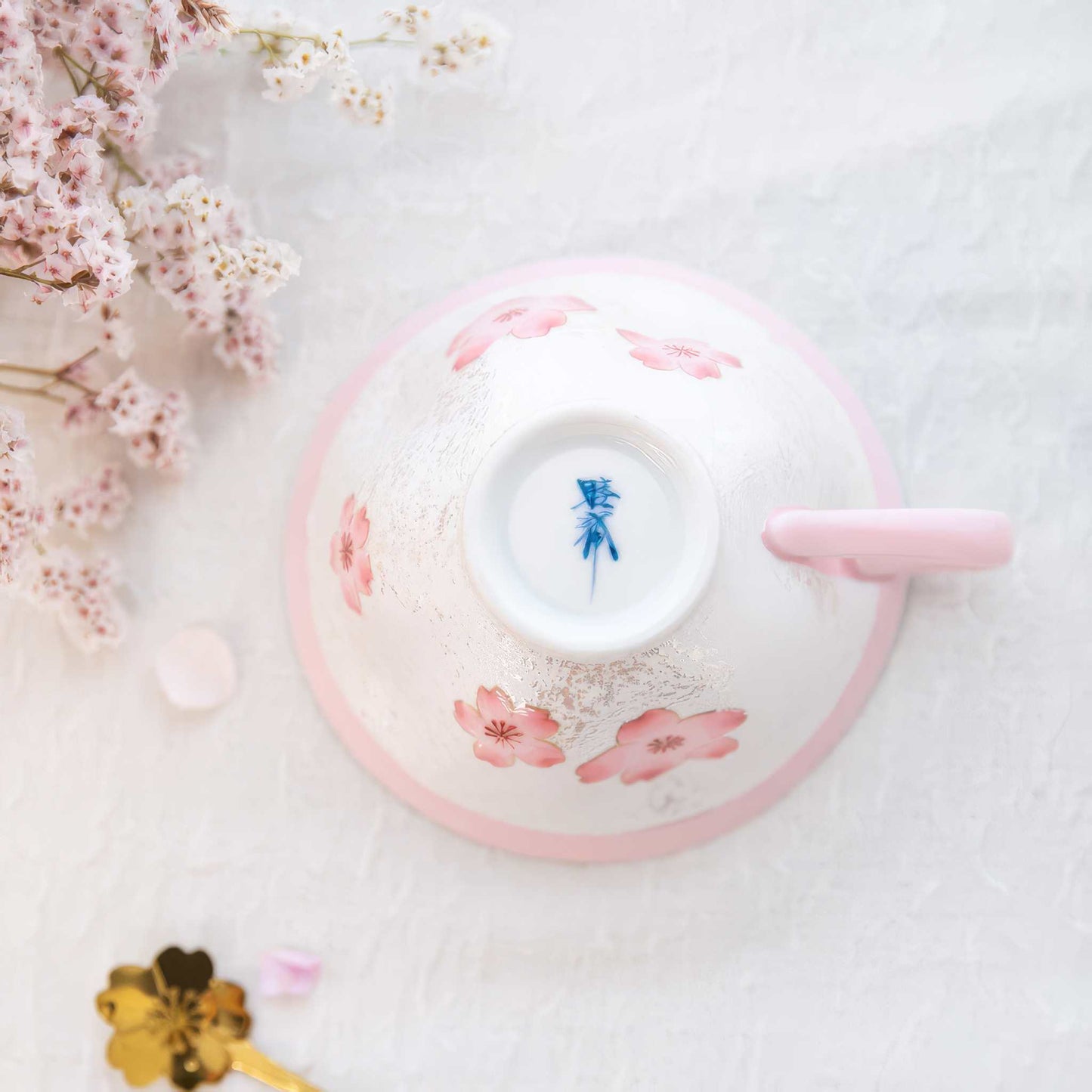 Cherry Blossom Handmade Western Tea Cup with Saucer - Pink - ZenwareCrafts