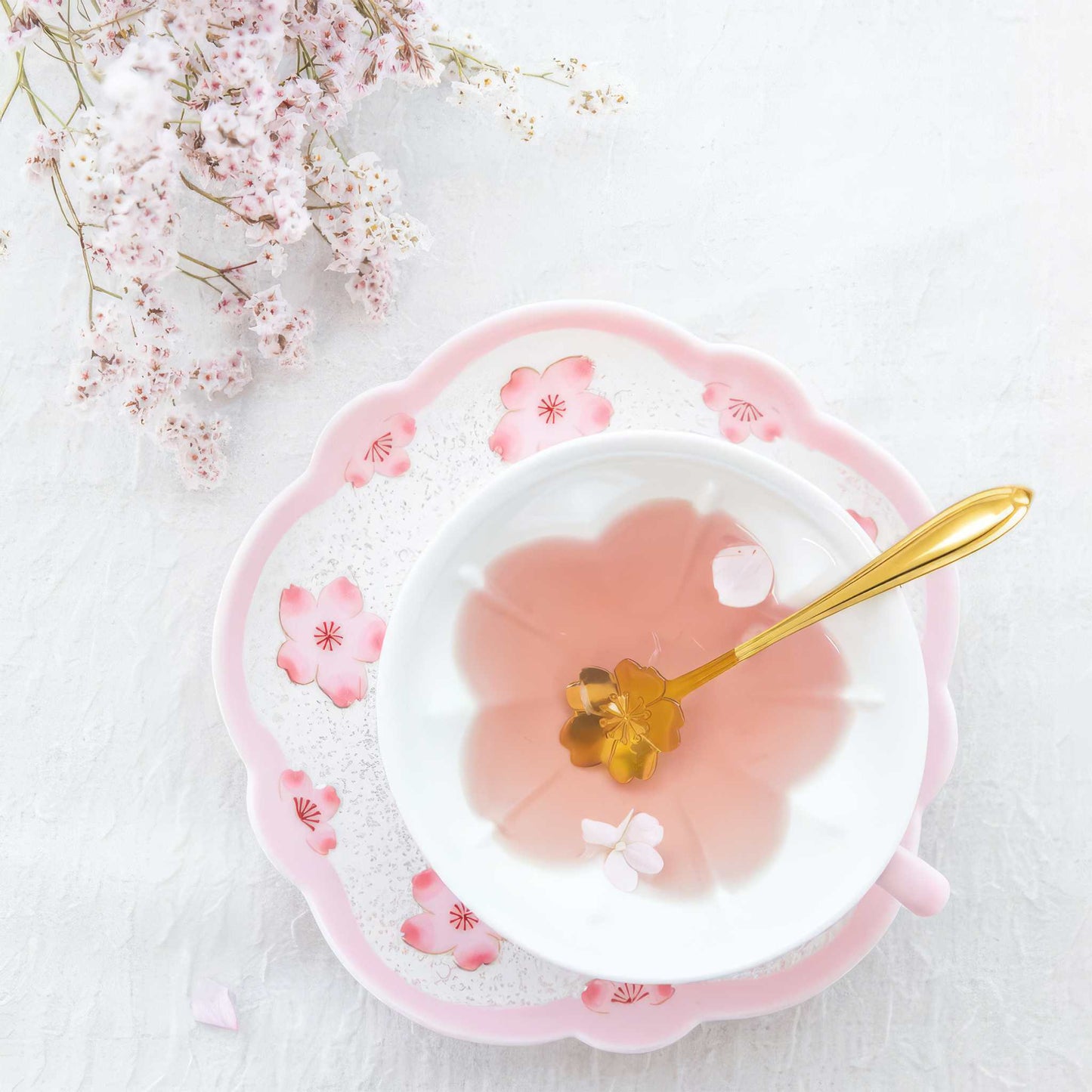 Cherry Blossom Handmade Western Tea Cup with Saucer - Pink - ZenwareCrafts