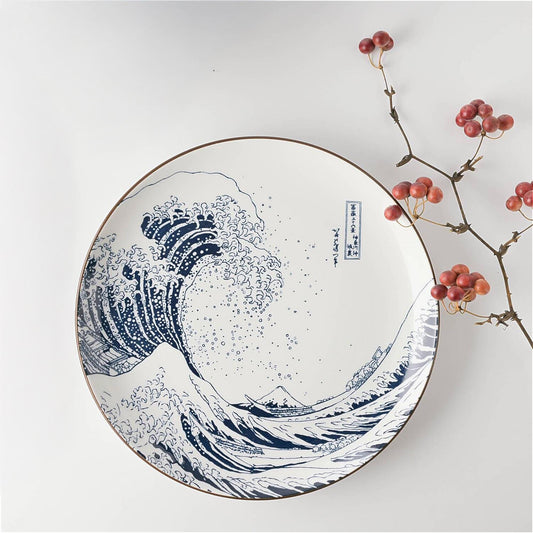 The Great Wave Mino Ware Porcelain Plate - Large 9.9 in - ZenwareCrafts
