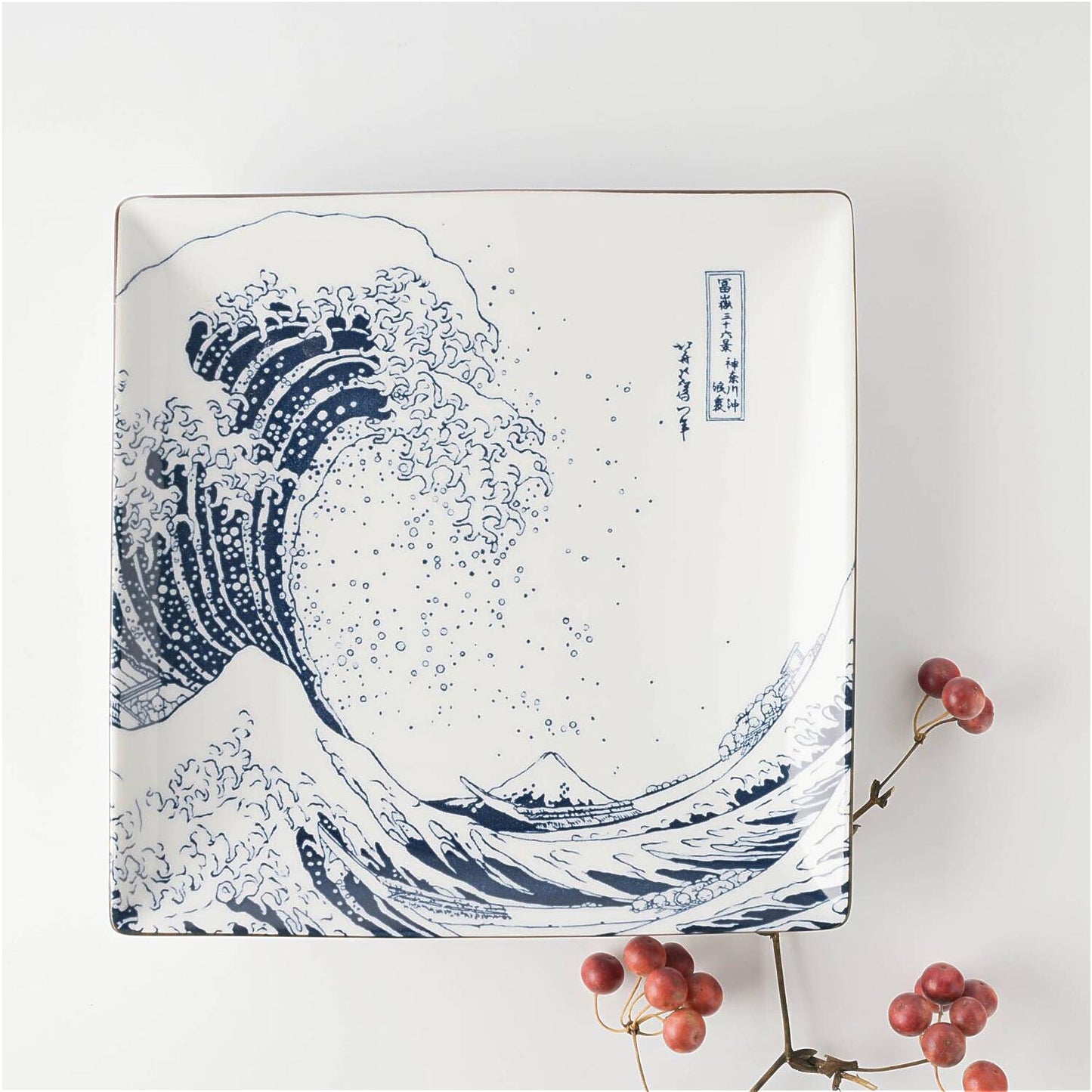 The Great Wave Mino Ware Porcelain Plate - Square 7.8 in - ZenwareCrafts