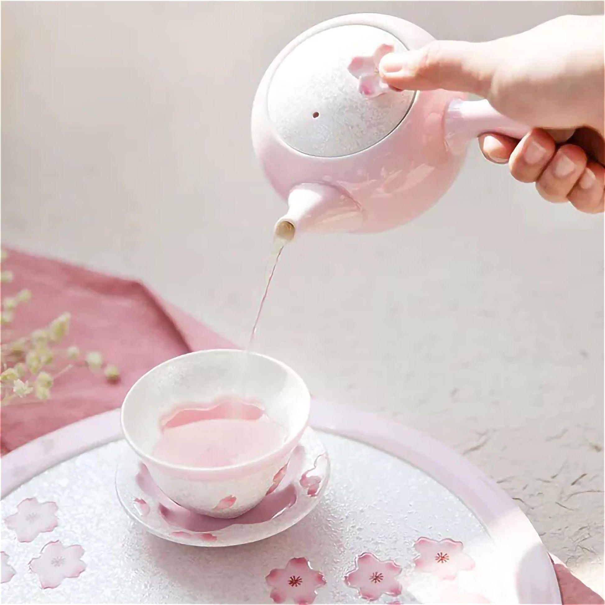 Cherry Blossom Handmade Teapot and Cup Set -  Pink - ZenwareCrafts