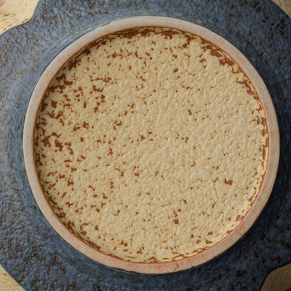 Handmade blue and white flint red matcha bowl set with accessories, featuring a unique blend of artistry and earthy elements.