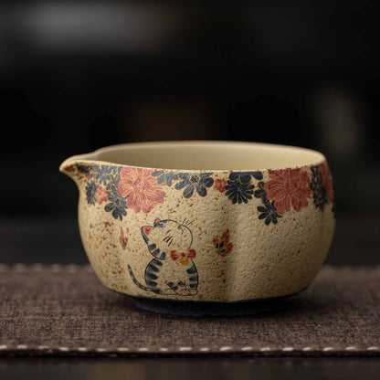 Hand-painted blue and white flint red matcha bowl set with natural, earthy design.